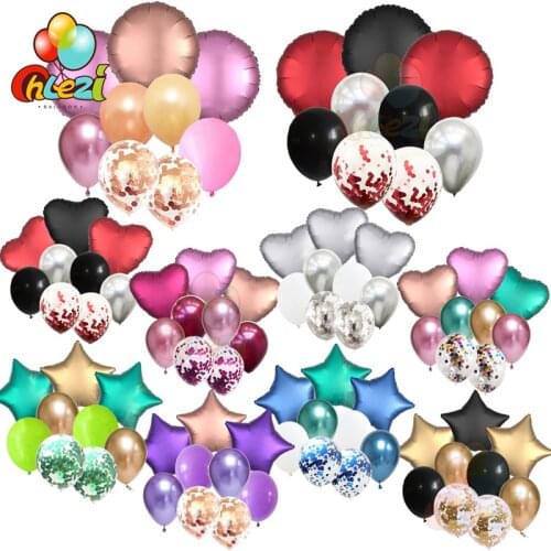 Wedding Party Decoration 9pcs 18 inch Rose Gold Metallic foil balloons 12inch transparent confetti latex globos birthday balloon