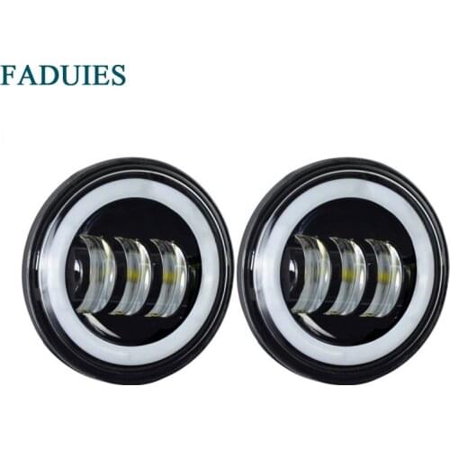FADUIES 1Pair Black 4.5 Inch 30W LED Headlight Bulb With Halo Ring Driving Running Lights For motorcycle LED Fog Lamp