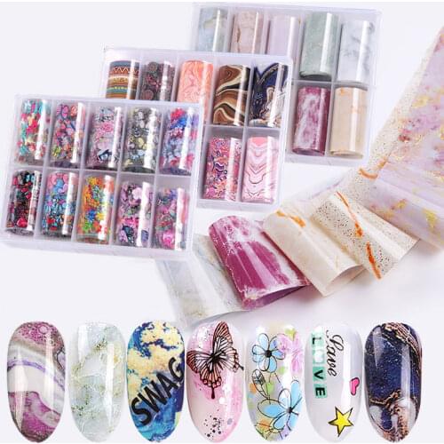 TIANMI 10PCS fashion flower stickers on nails with aluminum foil transfer starry sky paper nail decoration nail art for summer
