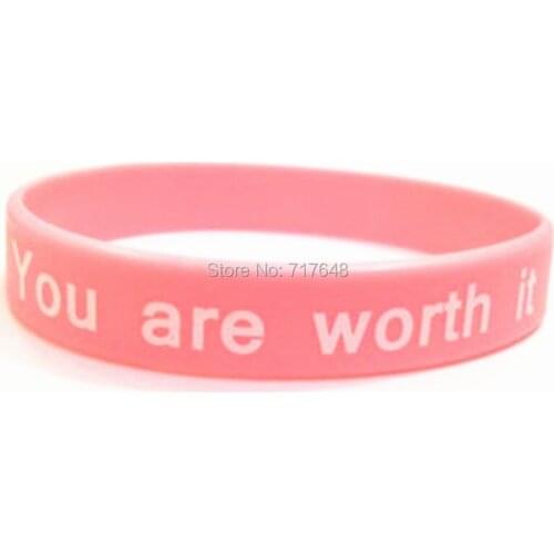 100 Inspirational Quote You are worth it wristband silicone bracelets free shipping by ePacket A