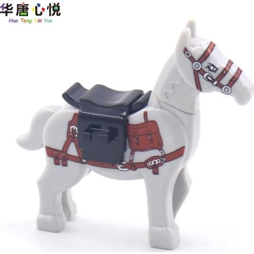 Military DL White War Horse and Saddle World War II Soldier Educational Accessories Militaries Compatible Building Blocks Gifts