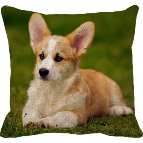 XUNYU Cute Corgi Pattern Linen Pillow Case Home Sofa Square Pillow Cover Animal Dog series Cushion Cover 45X45cm AC085