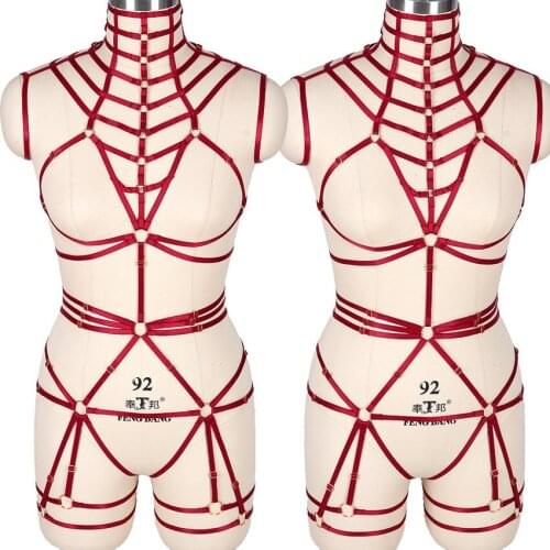 Strappy Harness Wine Red Top Caged Body Belt Sexy Stockings Garter Waist Plus Size Elastic Hollow Out Dance Punk Goth Women Bra