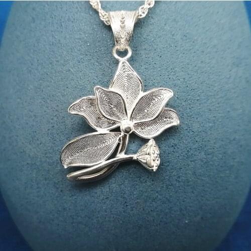 Bastiee Lotus Flower Root 999 Sterling Silver Pendant For Women Ethnic Necklace Hmong Handmade Pendants Luxury Jewelry Vintage