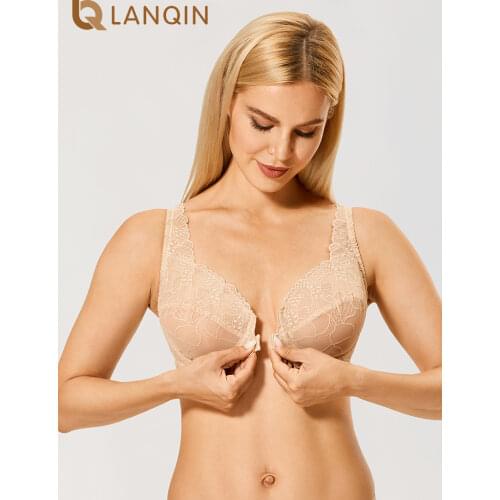 Womens Sheer Embroidered Lace Front Closure Bra Full Coverage Underwire Non Padded