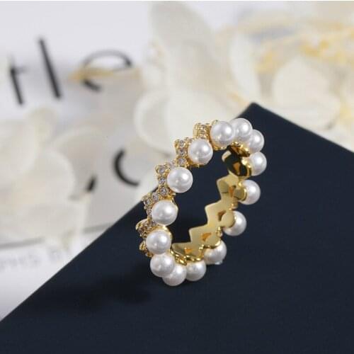 S925 Sterling Silver Wave Pearl Ring Female French Fashion Golden Yellow Luxury Banquet Ring Personality Simple High-end Jewelry