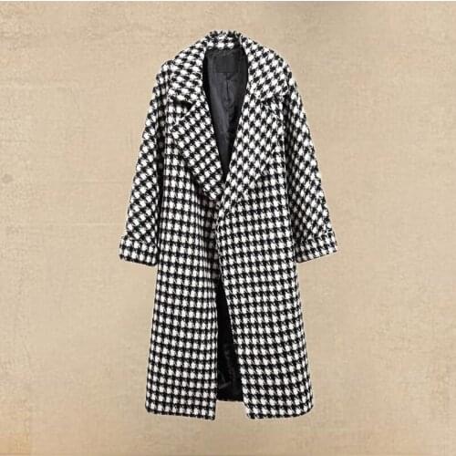 Women Coats Wool Plaid Pockets Turn-down Collar Loose Fall Clothes for Women Korean Winter Coat Womens Coats Abrigos Para Mujer