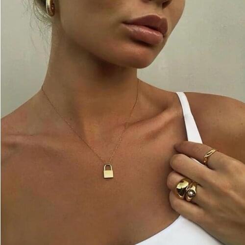 2019 Women Jewelry Gold STAINLESS STEEL Mini Lock Necklace Padlock Necklaces & Pendants Lock Chain Necklace Choker Metal Collar