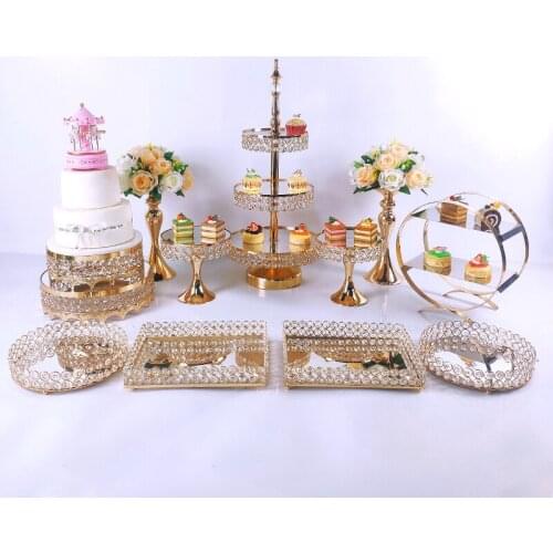 12-14pcs Gold Mirror Metal Round Cake Stand Wedding Birthday Party Dessert Cupcake Pedestal Display Plate Home Decor