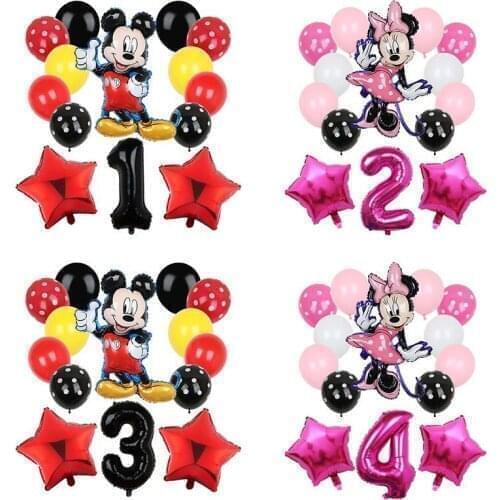 14Pcs Mickey Minnie Mouse Party Balloons 32Inch Birthday Number Inflatable Foil Balloon Kids Birthday Baby Shower Decor Globos