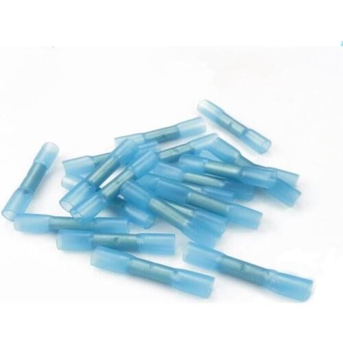 20/30/50Pcs Heat Shrink Butt Wire Connectors AWG 16-14 1.5-2.5mm2 Blue Waterproof Insulated Automobile Wire Cable Terminals