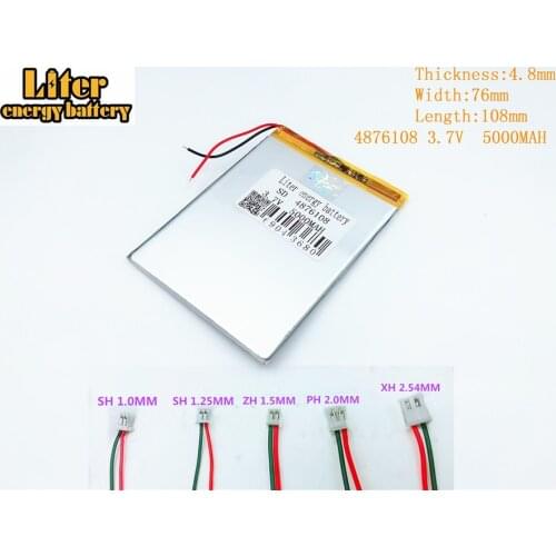 Tablet PC battery 4876108 3.7V 5000MAH FOR .7V 5000MAH 4876108 PLUG Lithium polymer rechargeable battery