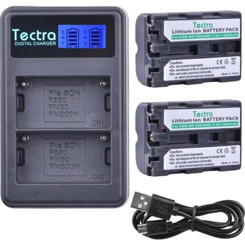 Tectra 2PC NP-FM500H NPFM500H Li-ion Camera Battery+LCD USB Dual Charger for Sony A57 A65 A77 A450 A560 A580 A900 A58 A99 A550