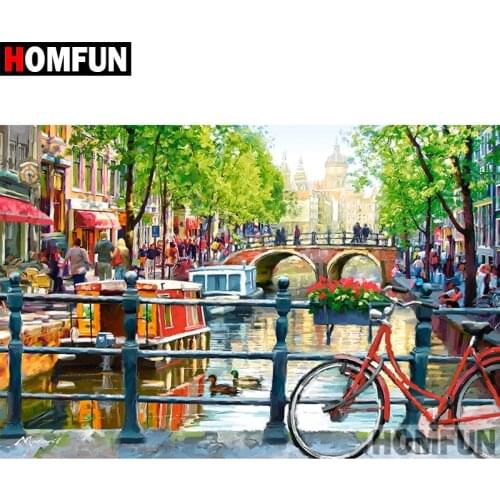 HOMFUN 5D DIY Diamond Painting Full Square/Round Drill "Flower bicycle" 3D Embroidery Cross Stitch gift Home Decor A02136