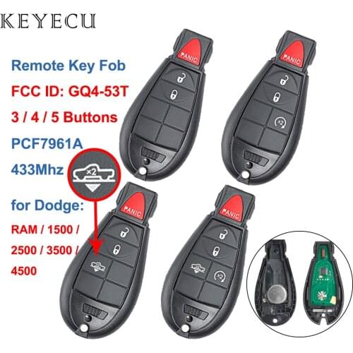 Keyecu GQ4-53T Remote Car Key 3 4 5 Buttons 433MHz PCF7961A Chip for Dodge RAM 1500 2500 3500 4500 2013 2014 2015 2016 2017 2018