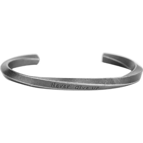 Stainless Steel Hip Hop Punk Rock Vintage Never Give Up Delicate Fashion Men Women Bracelet Bangle Gift For Him