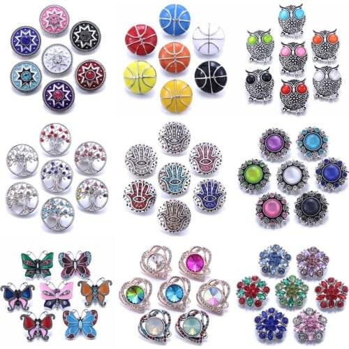 Boom Life 10pcs/lot Wholesale Snap Jewelry 18mm Snap Buttons Mix Rhinestone Metal Flower Snaps Buttons for Snap Bracelet Bangle