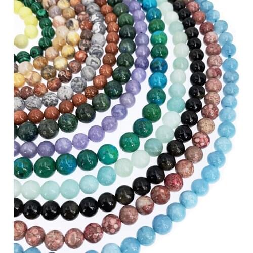 Wholesale Natural Stone Beads Black Lava Amethysts Blue Sand Lapis Lazuli Round Loose Spacer Beads for Jewelry Making DIY 4-12mm