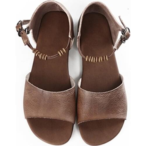 Careaymade-Spring&summer new fish mouth open toe soft leather retro low heel breathable sandals comfortable womens shoes