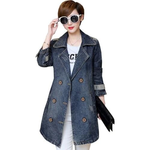 Denim jacket women Spring Autumn new Mid-length Loose Plus Size 5XL Female fashion Double breasted Long Sleeve Denim Jackets