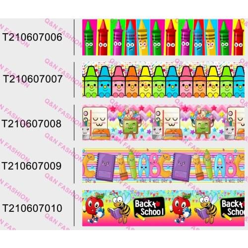 16mm~75mm Back To School Kindergarten Printed Grosgrain Ribbon Bows Accessories DIY Material Craft Supplies Holiday Decorations