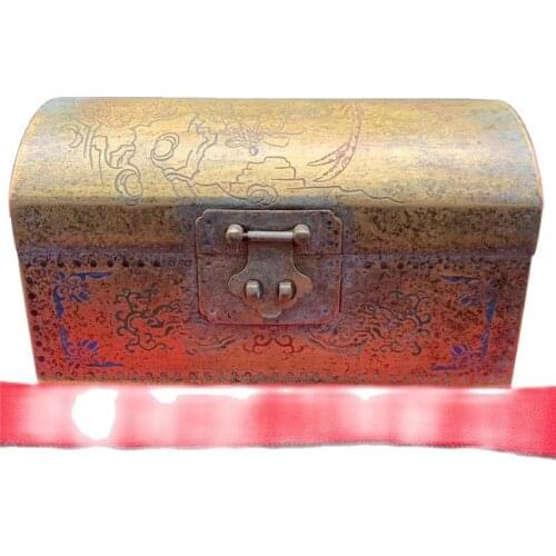 Brass Collection Large Oval Ink Cartridge Embossed Color Painting Copper Box Qing Dynasty Jewelry Storage Box