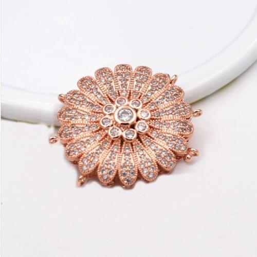 2pcs Cubic Zircon Micro Flower clasp 30mm golden plated 3 strands