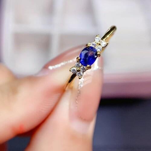 Fashion delicate Clover Natural blue sapphire gem Ring S925 Silver Natural Gemstone Ring Womens office party birthday Jewelry