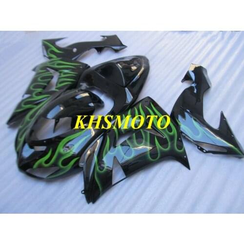 Motorcycle Fairing kit for KAWASAKI Ninja ZX10R 06 07 ZX 10R 2006 2007 zx 10r ABS Green flames black Fairings set+7gifts KF04