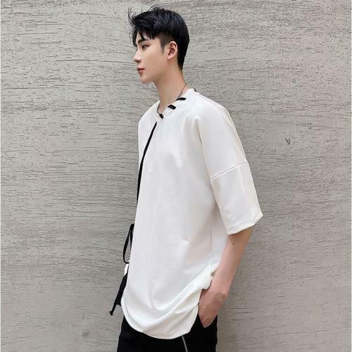 Mens Fashion Design Summer Round Collar Short Sleeve Loose T-shirt Casual Tee C217