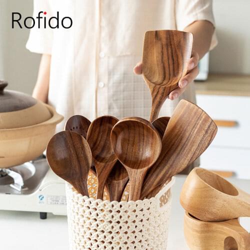 Wooden Spoon Set Kitchen Tools Reusable Wood Utensils Gadget Sets Cooking Appliances Cookware Nonstick Spatula Rice Scoop Shovel