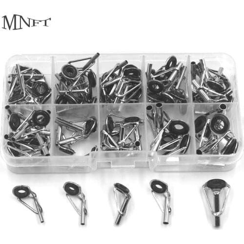 MNFT 80Pcs/Box size1-10# Spinning Rod Guides Fishing Rod Tips Stainless Steel Ceramics Guides Rings Spinning Pole Accessories