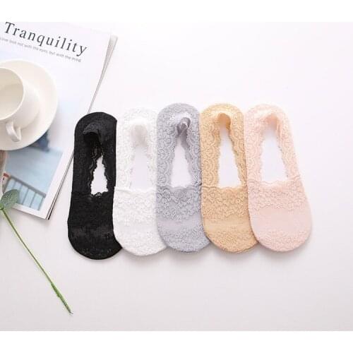 5 pairs new boat socks female shallow mouth non-slip silicone cotton bottom lace thin invisible socks sports boat socks socks