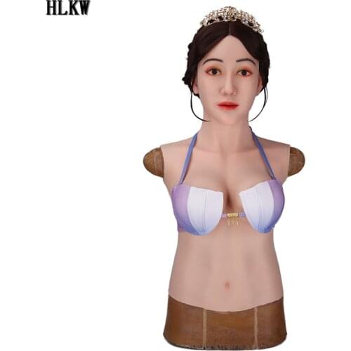 Solid Silicone Full Head Mask with Breast Big Bomb Crossdressing Cosplay European Face Drag Queen Feminization Party Ball COS