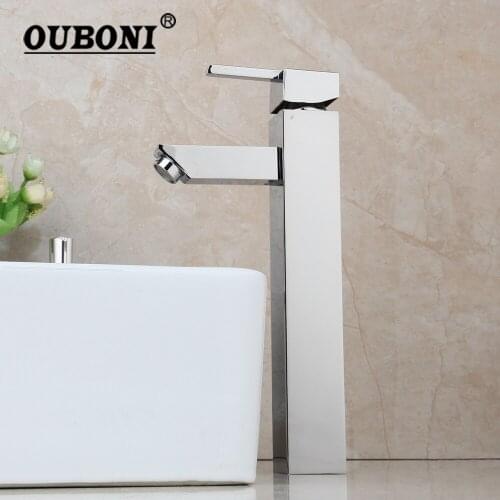 OUBONI Tall Bathroom Basin Faucet Counter Top Soild Brass Water Mixer Tap Deck Mount Wash Basin Sink Vessel Tap Mixer Faucet