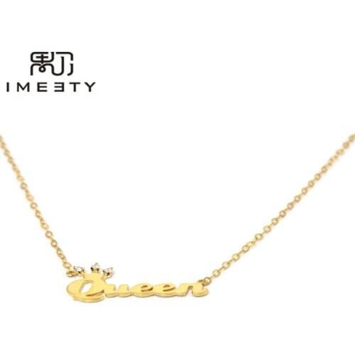 IMEETY crown Queen necklace child name necklaces zircon stones handmade personalized kids nameplate necklace gift