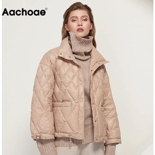 Aachoae Womens Coats 2020 Winter Single Breasted Coat With Pockets Long Sleeve Fashion Down Jacket Female Thick Warm Outerwear