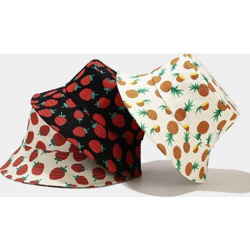 2021 New Fruit Cherry Bucket Hats For Girls Women Reversible Fisherman Hat Panama Summer Cheap Sun Hat Gorros