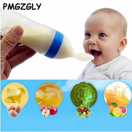 Food Supplement Rice Spoon Soup Cups Bottles christmas gift 90ml Baby Silica Gel Squeeze Spoon Feeding Milk Bottle Toddler Spoon