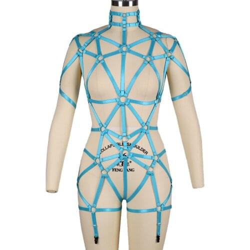 Full Body Harness Body Cage Chest Bondage Elastic Adjust Plus Size Crop Tops Hollow Out Harness Bra Goth Rave Fetish Harness Set