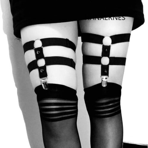 Rivet Plus size pastel goth liguer stocking body harness fetish Rivets bondage lingerie garter belt for woman with heart