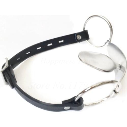 Stainless Steel Adjustable Tongue Flail Open Mouth Gag Leather Harness Bondage Restraints Adult Games Slave BDSM Fetish Sex Toys