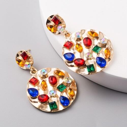 Luxury large earrings for womens 2020 round Pendant colorful statement earrings large Rhinestone earrings party jewelry