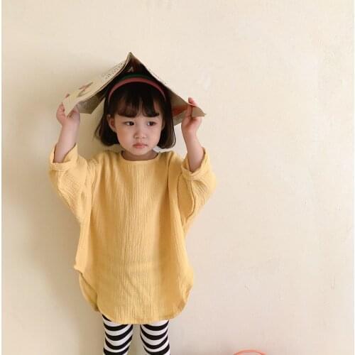 Girls' Shirt 2021 Autumn New Simple Solid Long Sleeve Top Childrens Loose Casual Korean Top Kids Clothes