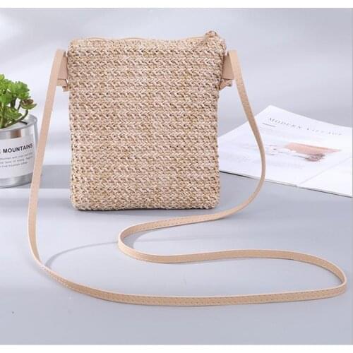 Fashion Women Ladies Straw Bag Rattan Woven Tote Purse New Crossbody Messenger Bag Small Square Handbag Boho Beach Summer