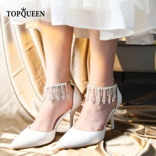 TOPQUEEN-AS03 2Pcs Crystal tassels Women’s Detachable PU Leather Shoe Straps Detachable Shoe Strap
