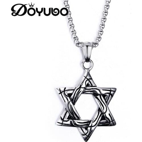 DOYUBO Vintage Mens Stainless Steel Six Star Pendant Necklace With 50cm Chains Male High Quality Fashion Charms Jewelry DC013