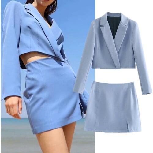 WESAY JESI Za Womens Summer Suit Blazer Suits With Skirt 2021 Simple Office Lady Casual Chic Slim Short Youth Women Suit