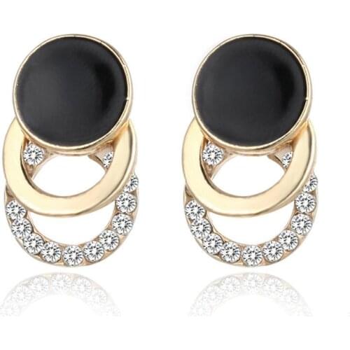 Fashion Jewelry Black Heart Bow Star Crystal Stud Earrings Geometric Round Circle Shiny Rhinestone Big Earring For Women Gift