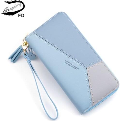 Fengdong women leather wallet female long phone wallet fashion PU leather purse id credit card holder New Year gifts for girls